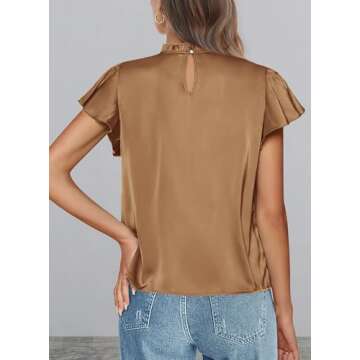 PRETTYGARDEN Women's Summer Satin Blouse - Ruffle Short Sleeve Top for Work & Parties (Dark Khaki, X...