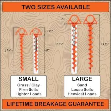 Orange Screw Ultimate Ground Anchors: Heavy Duty Screw-in Tent Stakes for High Wind, Sand, Canopies, and Camping - Made in USA, 100% Recycled, Included T-Grip Tool - (Small, 4 Pack, Orange)
