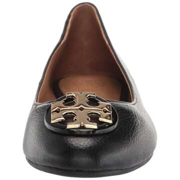 Tory Burch Womens Claire Ballet Flat, Tumbled Leather, Black/Gold (US 8)