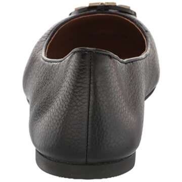 Tory Burch Womens Claire Ballet Flat, Tumbled Leather, Black/Gold (US 8)