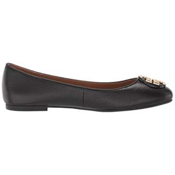 Tory Burch Womens Claire Ballet Flat, Tumbled Leather, Black/Gold (US 8)