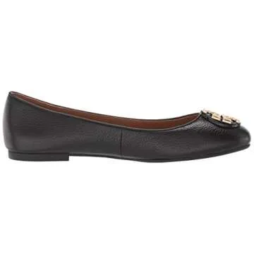 Tory Burch Womens Claire Ballet Flat, Tumbled Leather, Black/Gold (US 8)