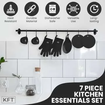 7-Piece Heat Resistant Silicone Oven Mitts and Pot Holders Set – Includes Trivets, Pinchers, Spoon Rest – Durable BPA-Free, Food Safe Kitchen Essentials Baking Set