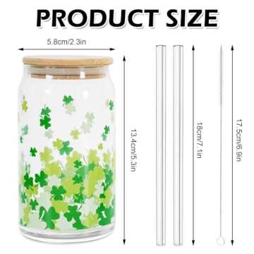 Whaline 2 Pack St Patrick's Day Drinking Glasses Green Shamrock Iced Coffee Cup Lucky Clover Beer Ca...