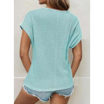 Dokotoo Women's Casual Round Neck Waffle Knit Summer Tops - Lightweight Blouses
