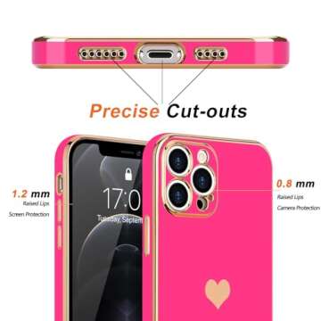 Teageo for iPhone 12 Pro Case for Women Girl Cute Love-Heart Luxury Bling Plating Soft Back Cover Ra...