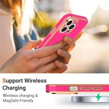 Teageo for iPhone 12 Pro Case for Women Girl Cute Love-Heart Luxury Bling Plating Soft Back Cover Raised Full Camera Protection Bumper Silicone Shockproof Phone Case for iPhone 12 Pro, Hot Pink