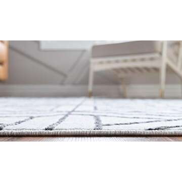 Rugs.com Lattice Trellis Collection Rug – 8 Ft Round White Low-Pile Rug Perfect for Kitchens, Dining Rooms