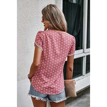 Angashion Women's Tops Casual Floral Print Lace Crochet Short Sleeve Crewneck Summer Loose Blouse Shirt Tunic Top Pink White XL