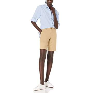 Amazon Essentials Women's Mid-Rise Slim-Fit 10" Inseam Bermuda Khaki Short, Khaki Brown, 16