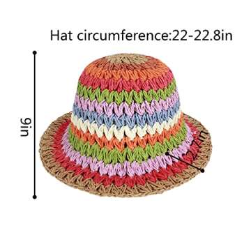Minache Foldable Wide Brim Colorful Crochet Straw Hat Outdoor Sun Visor Hat UPF 50+ Summer for Women Girl， A-style1