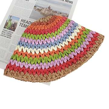 Minache Foldable Wide Brim Colorful Crochet Straw Hat Outdoor Sun Visor Hat UPF 50+ Summer for Women Girl， A-style1