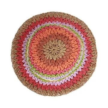 Minache Foldable Wide Brim Colorful Crochet Straw Hat Outdoor Sun Visor Hat UPF 50+ Summer for Women Girl， A-style1