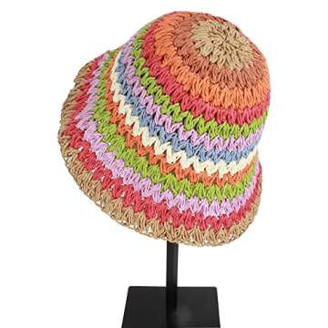 Minache Foldable Wide Brim Colorful Crochet Straw Hat Outdoor Sun Visor Hat UPF 50+ Summer for Women Girl， A-style1