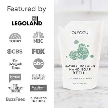 Puracy Foaming Hand Soap Refill, 98.6% Plant-Based, Sulfate-Free Natural Foam Hand Wash Refills, Gently Scented with Real (Cucumber & Mint 64 Ounce)