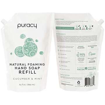 Puracy Foaming Hand Soap Refill, 98.6% Plant-Based, Sulfate-Free Natural Foam Hand Wash Refills, Gently Scented with Real (Cucumber & Mint 64 Ounce)