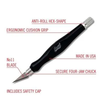 Excel Blades Fit Grip Hobby Knife With #11 Blade - Ultra Sharp Knife With Carbon Steel Angled Edge Blade And Contoured Rubberized Grip - For DIY Art Work, Hobby Craft, Black Made in the USA