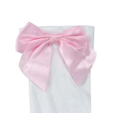 Bestjybt Women's Satin Bow Stockings Thigh High Over Knee Stockings Party Socks (White+Pink)