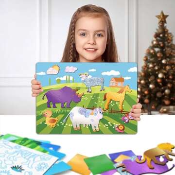 Foil Art Craft Kits for Kids , Animals Mega Mess -free Fun Activity Set for Child, DIY Printing Craf...