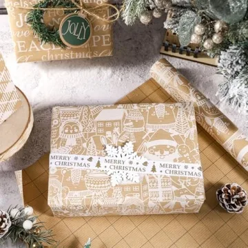 RUSPEPA Christmas Kraft Wrapping Paper - 3 Rolls of Holiday Joy