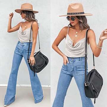 Aoulaydo Women's Spaghetti Straps V Neck Satin Camisole Cowl Neck Cami Tank Top Silk Camisole Sleeve...