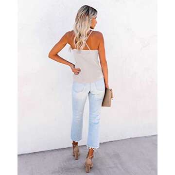 Aoulaydo Women's Spaghetti Straps V Neck Satin Camisole Cowl Neck Cami Tank Top Silk Camisole Sleeveless Blouses Light Grey