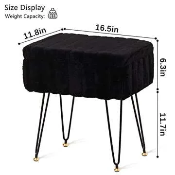 Wimarsbon Storage Ottoman, Vanity Stools with Metal Legs, 16.5" x 11.8" x 18" Modern Faux Mink Fur F...