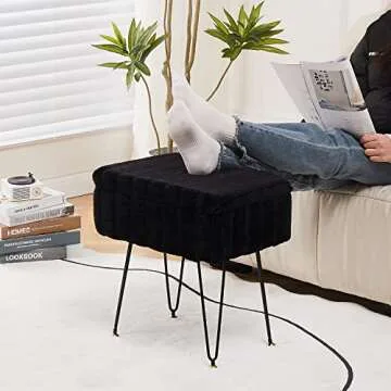 Wimarsbon Storage Ottoman, Vanity Stools with Metal Legs, 16.5" x 11.8" x 18" Modern Faux Mink Fur Footstool, Makeup Chair with Anti-Slip Feet, Accent Table,Footrest,Storage Bench for Bedroom