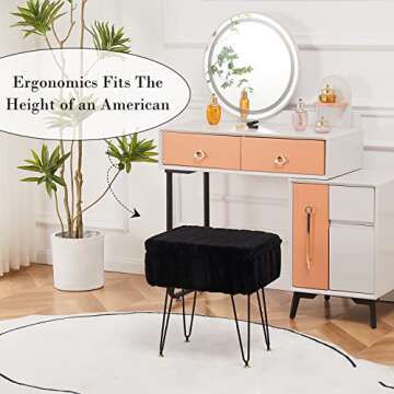 Wimarsbon Storage Ottoman, Vanity Stools with Metal Legs, 16.5" x 11.8" x 18" Modern Faux Mink Fur Footstool, Makeup Chair with Anti-Slip Feet, Accent Table,Footrest,Storage Bench for Bedroom