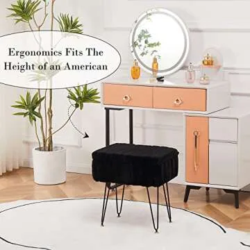 Wimarsbon Storage Ottoman, Vanity Stools with Metal Legs, 16.5" x 11.8" x 18" Modern Faux Mink Fur Footstool, Makeup Chair with Anti-Slip Feet, Accent Table,Footrest,Storage Bench for Bedroom