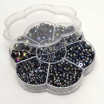 Chenkou Craft 3000PCS 1 Box Black Round Flatback Imitation Half Pearls Bead Loose Beads Gem (Black Half Ball)