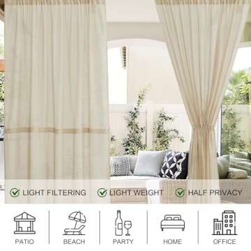 RYB HOME Farmhouse Sheer Outdoor Curtains, Elegant & Functional