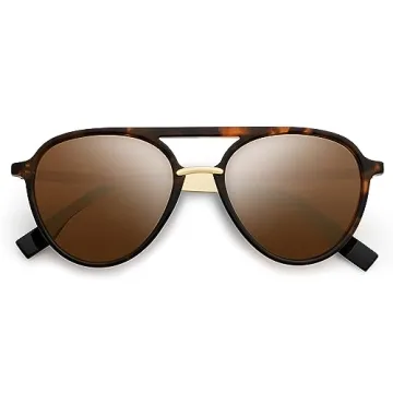 SOJOS Retro Aviator Polarized Sunglasses for Women Men Double Bridge Ladies Shades SJ2078 with Amber Tortoise Frame/Flash Mirrored Brown Lens