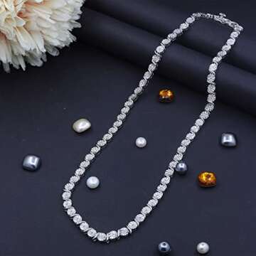 Wishrocks 1/2 Carat Miracle Set Round Cut White Natural Diamond S Tennis Necklace for Men & Women in 14k White Gold Over 925 Sterling Silver (0.50 Cttw, Color- I-J, Clarity- I2-I3) 17 inches