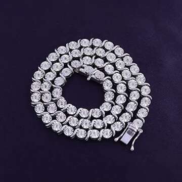 Wishrocks 1/2 Carat Miracle Set Round Cut White Natural Diamond S Tennis Necklace for Men & Women in 14k White Gold Over 925 Sterling Silver (0.50 Cttw, Color- I-J, Clarity- I2-I3) 17 inches