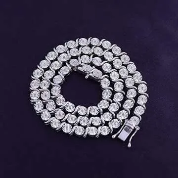 Wishrocks 1/2 Carat Miracle Set Round Cut White Natural Diamond S Tennis Necklace for Men & Women in 14k White Gold Over 925 Sterling Silver (0.50 Cttw, Color- I-J, Clarity- I2-I3) 17 inches