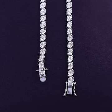Wishrocks 1/2 Carat Miracle Set Round Cut White Natural Diamond S Tennis Necklace for Men & Women in 14k White Gold Over 925 Sterling Silver (0.50 Cttw, Color- I-J, Clarity- I2-I3) 17 inches