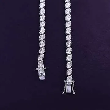 Wishrocks 1/2 Carat Miracle Set Round Cut White Natural Diamond S Tennis Necklace for Men & Women in 14k White Gold Over 925 Sterling Silver (0.50 Cttw, Color- I-J, Clarity- I2-I3) 17 inches