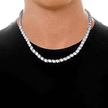 Wishrocks 1/2 Carat Miracle Set Round Cut White Natural Diamond S Tennis Necklace for Men & Women in 14k White Gold Over 925 Sterling Silver (0.50 Cttw, Color- I-J, Clarity- I2-I3) 17 inches