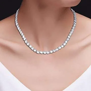 Wishrocks 1/2 Carat Miracle Set Round Cut White Natural Diamond S Tennis Necklace for Men & Women in 14k White Gold Over 925 Sterling Silver (0.50 Cttw, Color- I-J, Clarity- I2-I3) 17 inches