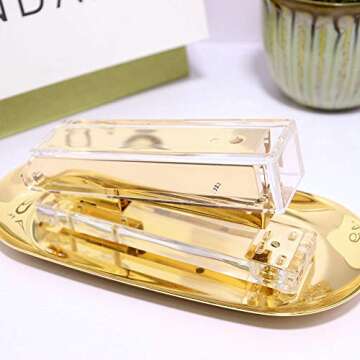 Stapler and Tape Dispenser Kit Acrylic Desk Organize Accessories Scissors Clear Tape Dispenser Gold ...