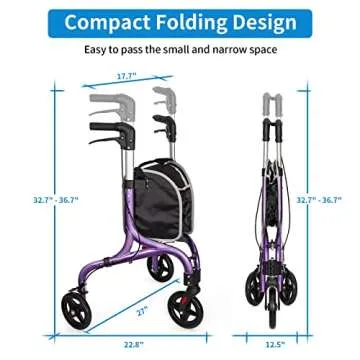 Planetwalk Premium 3 Wheel Rollator Walker for Seniors - Ultra Lightweight Foldable Walker for Elder...