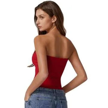 QINSEN Womens Off Shoulder Y2k Tube Tops - Stylish & Secure Red XL