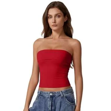 Stylish QINSEN Women's Off Shoulder Tube Tops Red XL