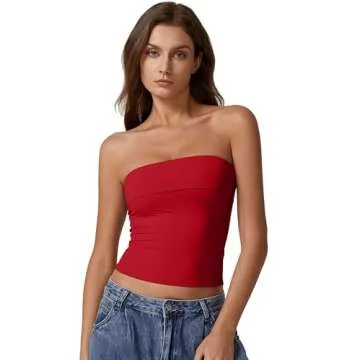 Stylish QINSEN Women's Off Shoulder Tube Tops Red XL