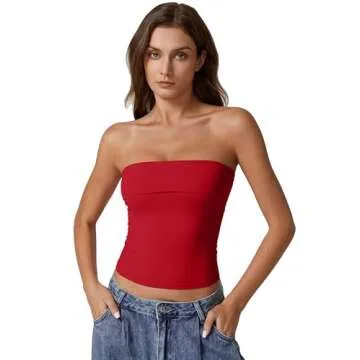 Stylish QINSEN Women's Off Shoulder Tube Tops Red XL
