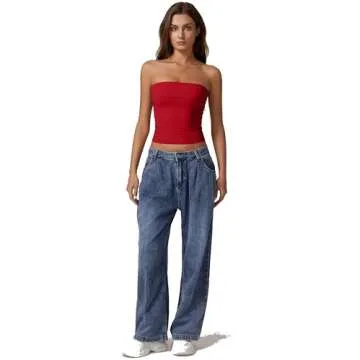 Stylish QINSEN Women's Off Shoulder Tube Tops Red XL