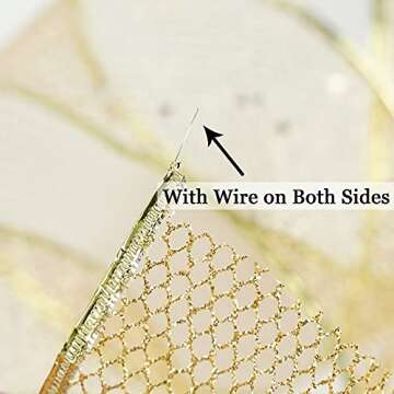 MEEDEE Glitter Wire Mesh Netting - Gold Christmas Ribbon, 2.5 Inch Wired Metallic Ribbon (25 Yards)