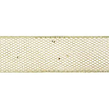 MEEDEE Glitter Wire Mesh Netting - Gold Christmas Ribbon, 2.5 Inch Wired Metallic Ribbon (25 Yards)