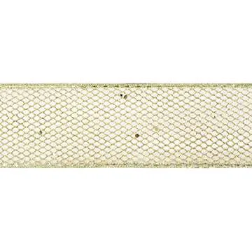 MEEDEE Glitter Wire Mesh Netting - Gold Christmas Ribbon, 2.5 Inch Wired Metallic Ribbon (25 Yards)